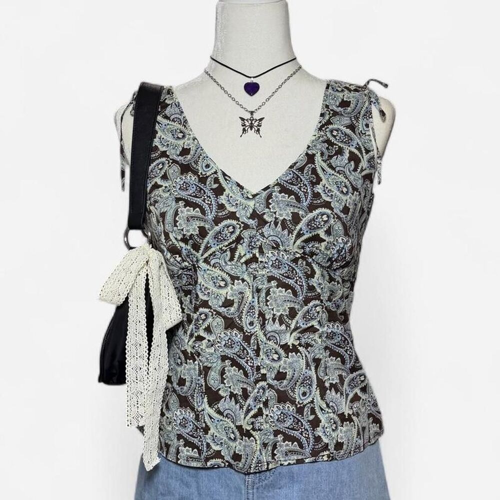 Vintage Y2K  AnnTaylor Paisley Tie Shoulder Cotton Tank